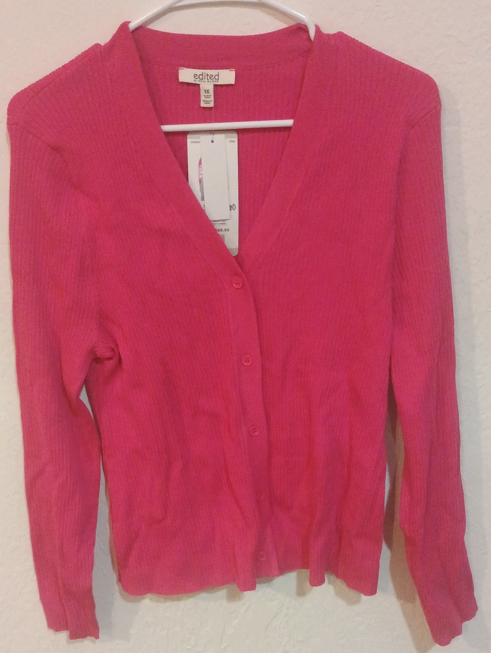 Edikted Bright Pink Ribbed V-Neck Button Cardigan